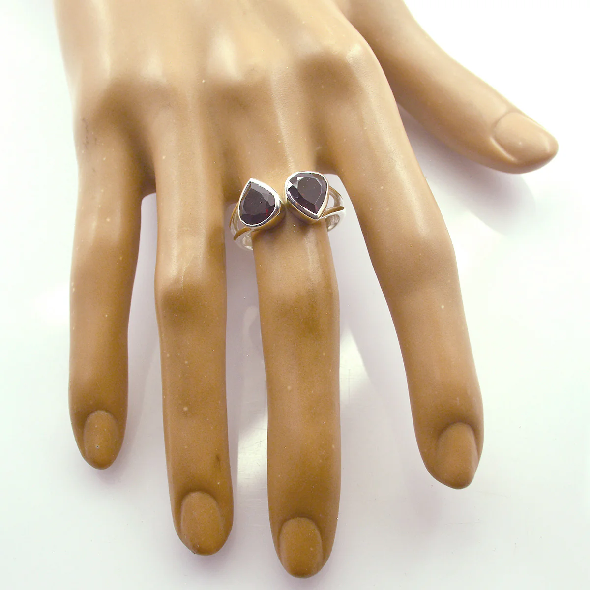 Garnet Toi et Moi Indian 925 Sterling Silver Red Gems Slim Abstract Ring Jewelry - Image 2