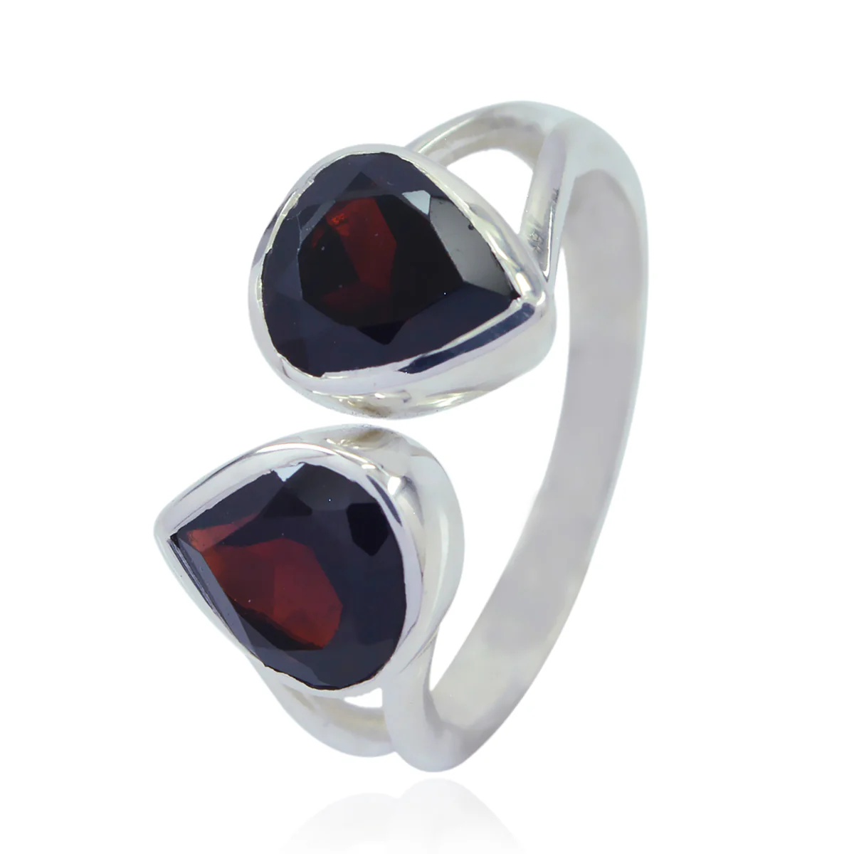 Garnet Toi et Moi Indian 925 Sterling Silver Red Gems Slim Abstract Ring Jewelry - Image 3