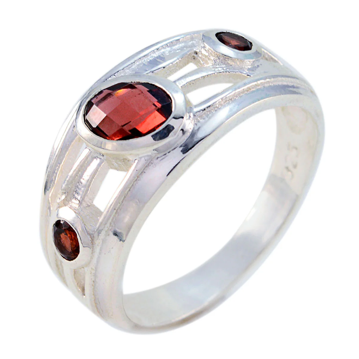Garnet Trilogy African 92.5 Silver Red Gems Classic Glamorous Ring Jewelry - Image 2