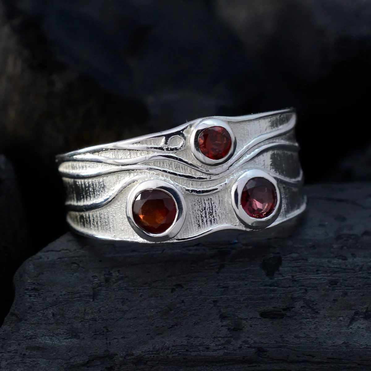 Garnet Trilogy German 925 Sterling Silver Red Gemstone Tiny Love Ring Jewelry - Image 4