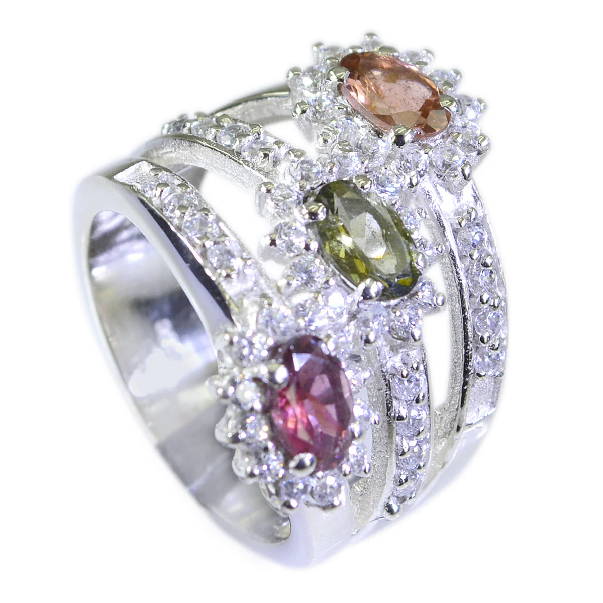 Garnet Trilogy Indian 92.5 Silver Red Gemstone Essential Abstract Ring Jewelry
