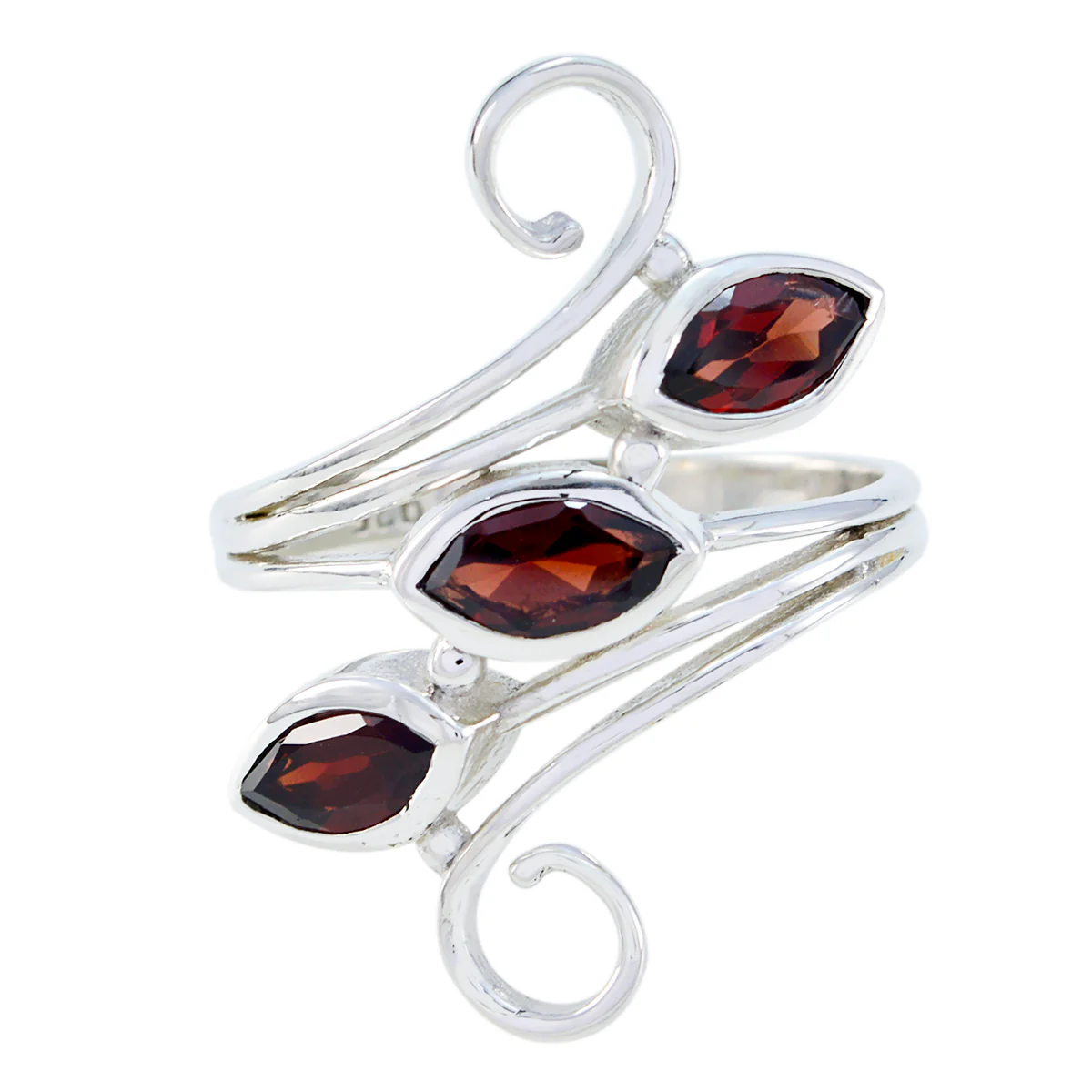 Garnet Trilogy Indian Silver Red Gems Eye-catching Trendy Ring Jewellery