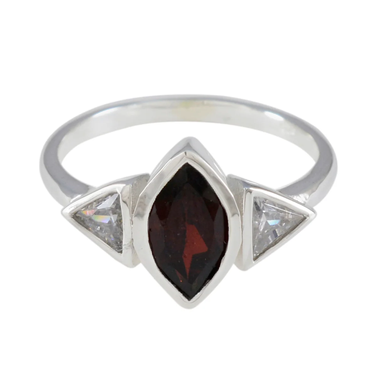 Garnet Trilogy Japanese Silver Red Gemstones Whisper-thin Luxurious Ring Jewellery