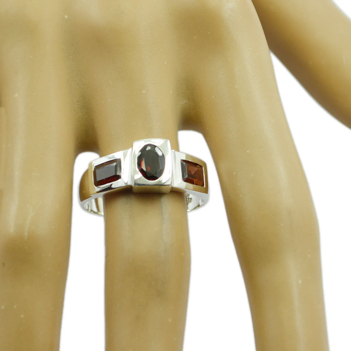 Garnet Trilogy Russian 925 Silver Red Gemstones Tiny Cultural Ring Jewelry - Image 2
