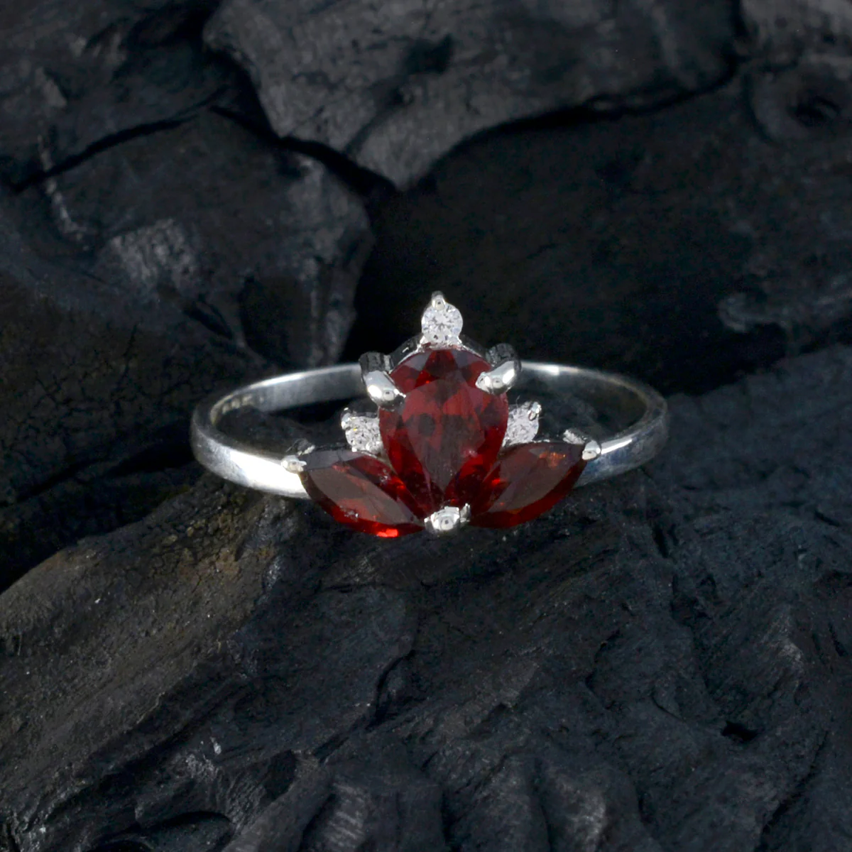 Garnet Trilogy Turkish Silver Red Gems Elegant crown Ring Jewellery - Image 5