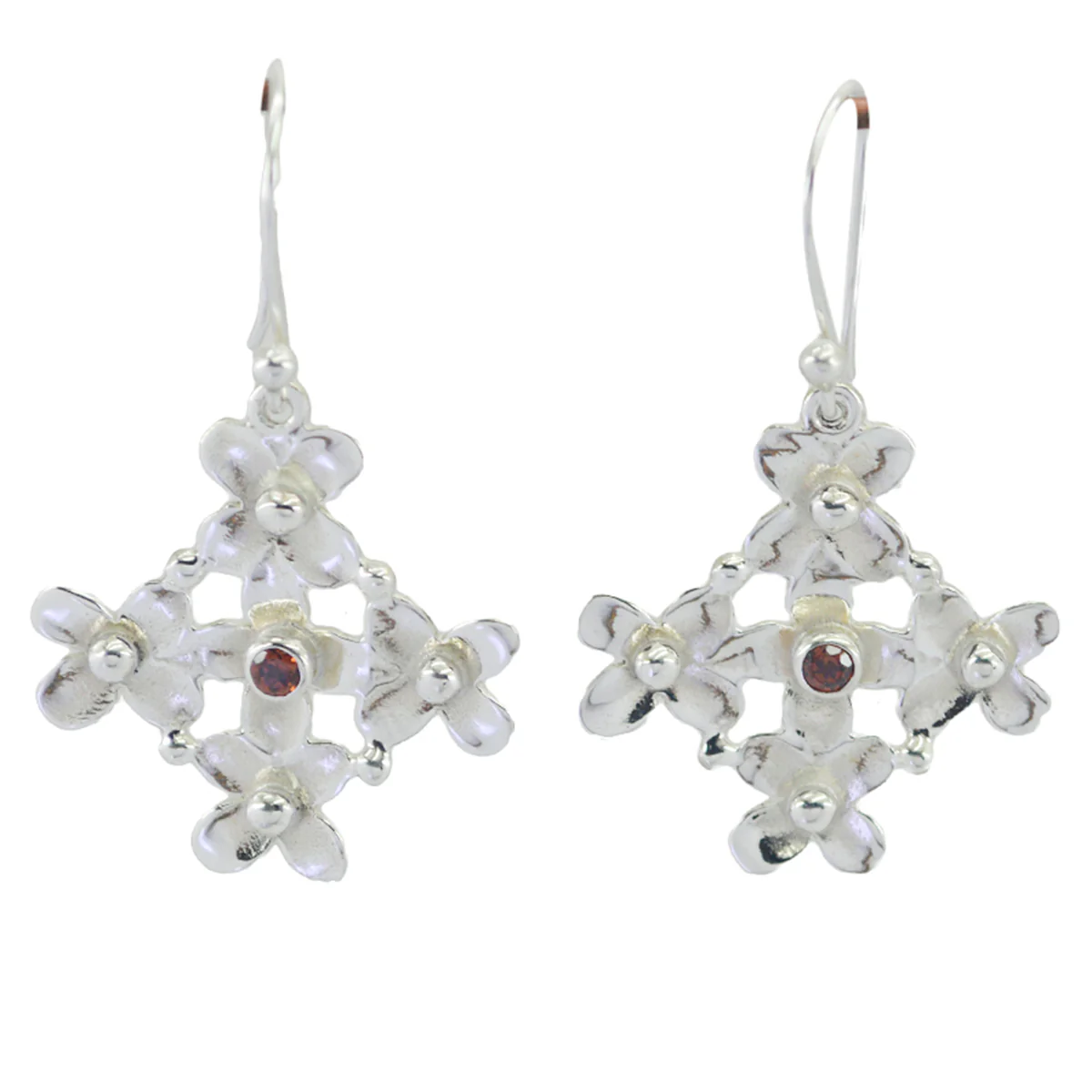 Garnet Turkish Riley Solitaire Dangle Red 92.5 Silver Earring - Image 3