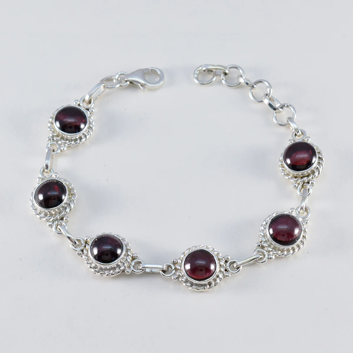 Garnet Women’s Day Tiny Red Sterling Silver Links Bracelet - Image 2
