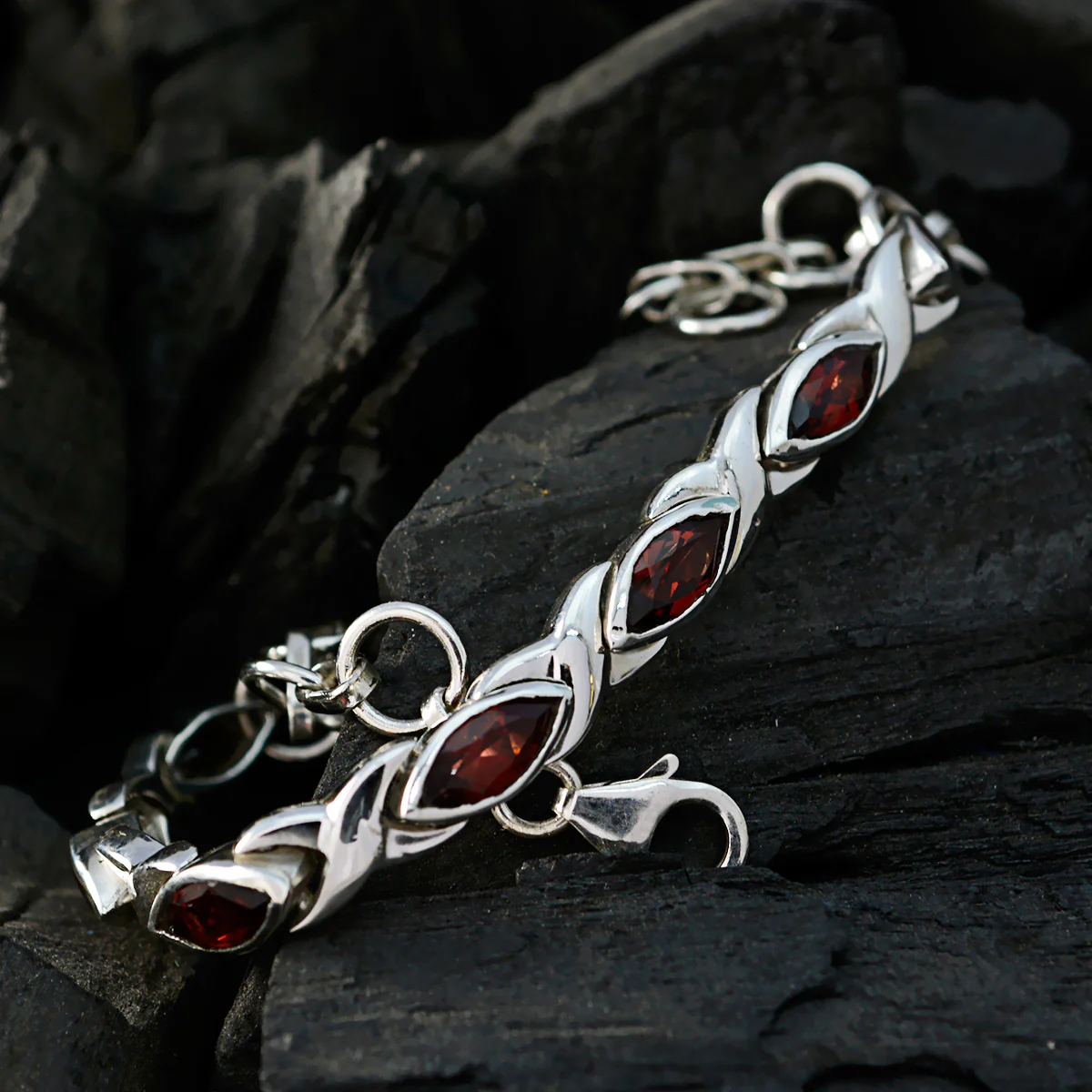 Garnet Yoga Day Slim Red Silver Tennis Bracelet - Image 4