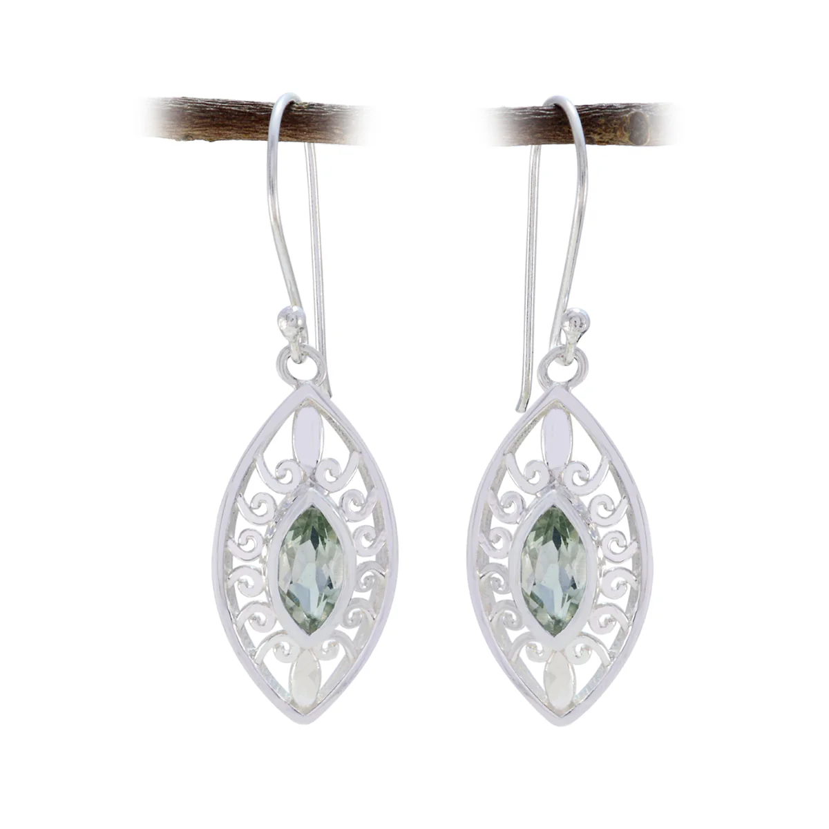 Green Amethyst American Carla Solitaire Dangle Green Silver Earring - Image 2