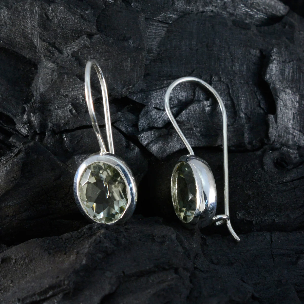 Green Amethyst Australian Elena Solitaire Dangle Green Sterling Silver Earring - Image 2