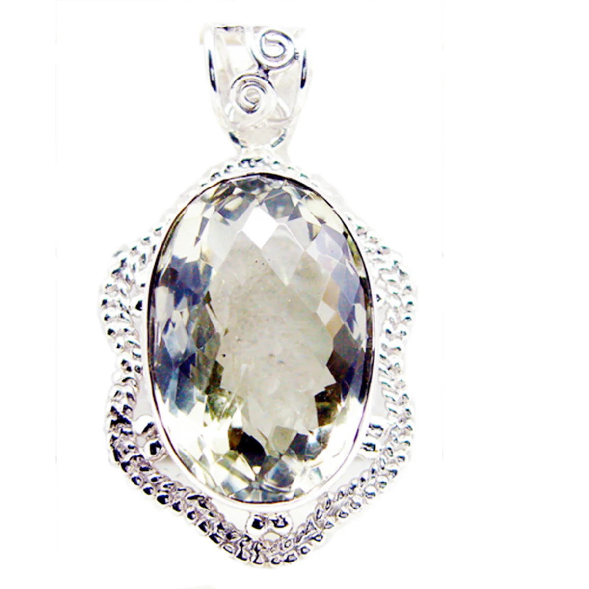 Green Amethyst Chunky American Sterling Silver Solitaire Sofia Rope-Wire Green Pendant Jewellery - Image 2