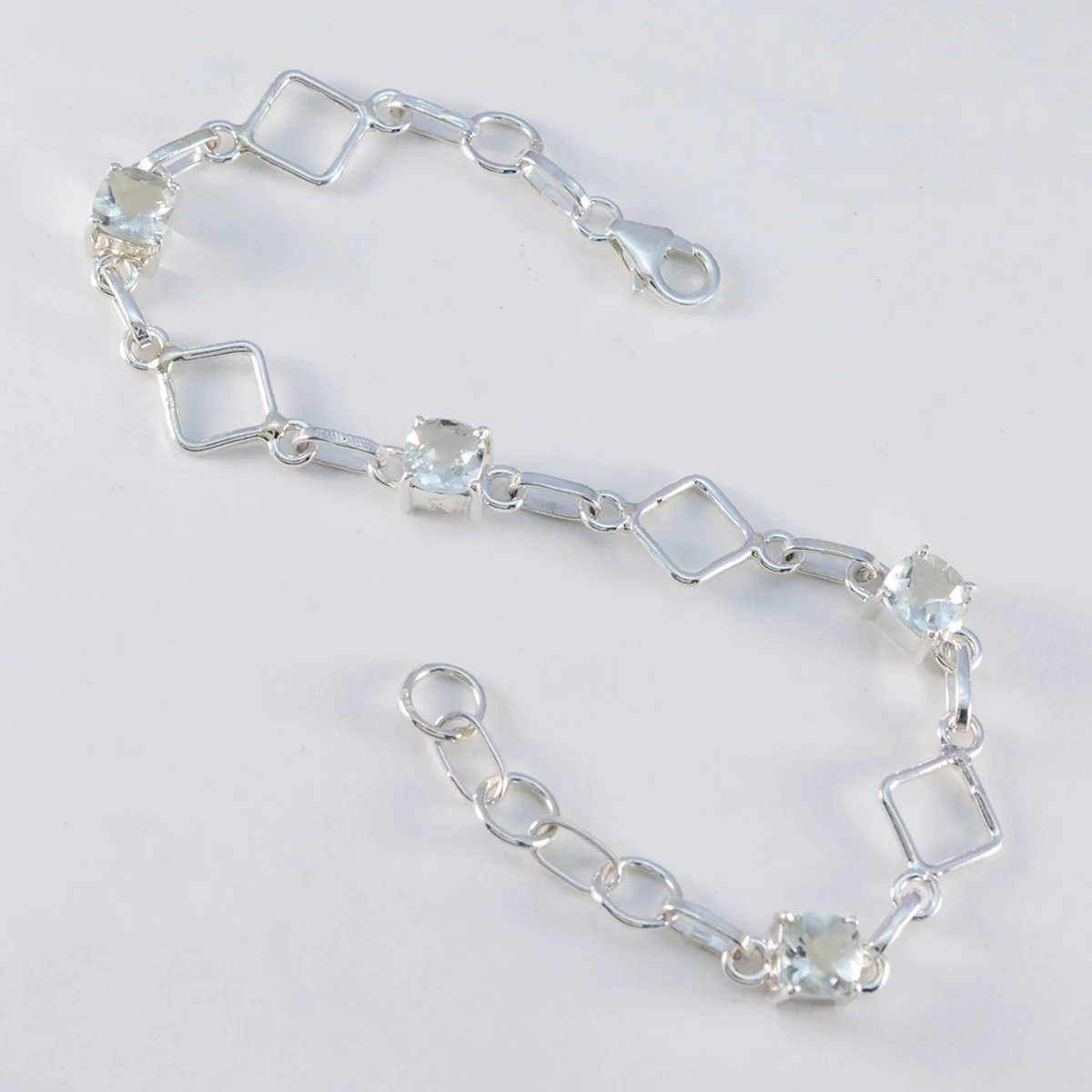 Green Amethyst Coffee Day Delicate Light Green Silver Links Bracelet - Image 3