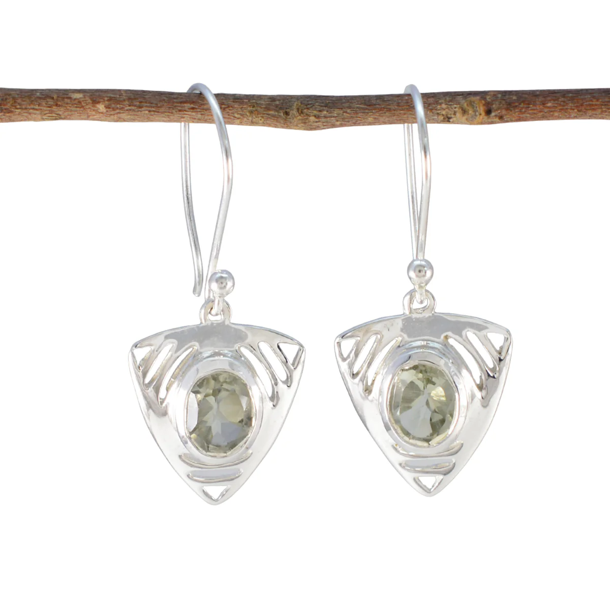 Green Amethyst Egyptian Camila Solitaire Dangle Green 925 Silver Earring