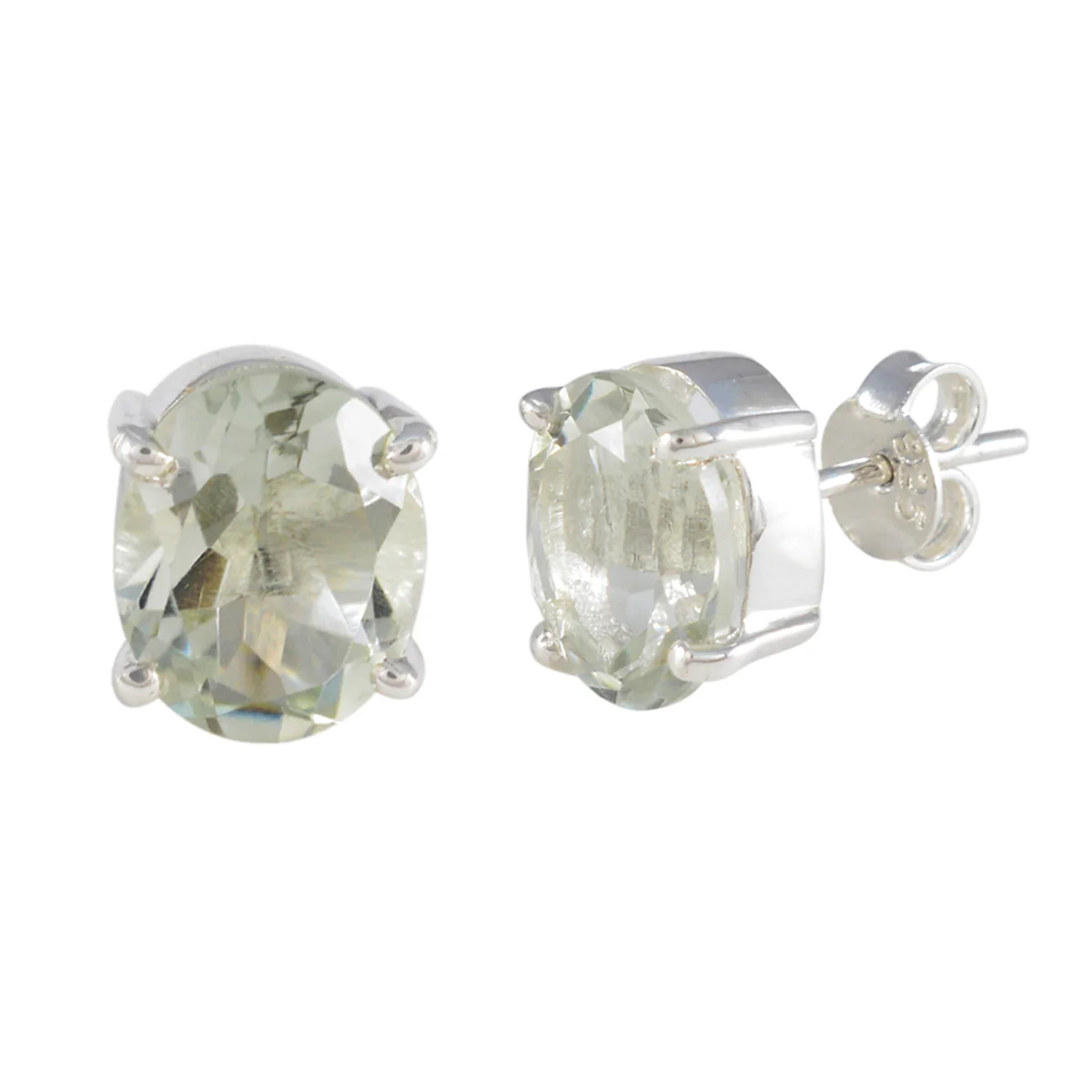 Green Amethyst Egyptian Julia Solitaire Stud Green Sterling Silver Earring - Image 2