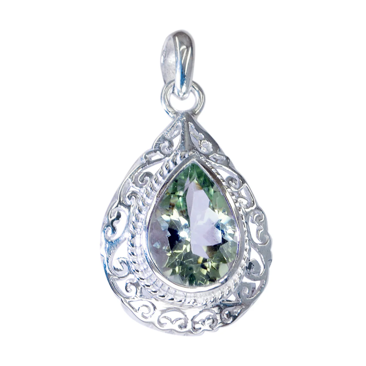 Green Amethyst Essential Italian 925 Silver Solitaire Amelia Geometric Green Pendant Jewelry - Image 2