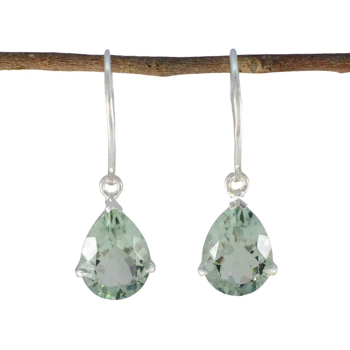 Green Amethyst French Gabriela Solitaire Dangle Green Silver Earring - Image 2