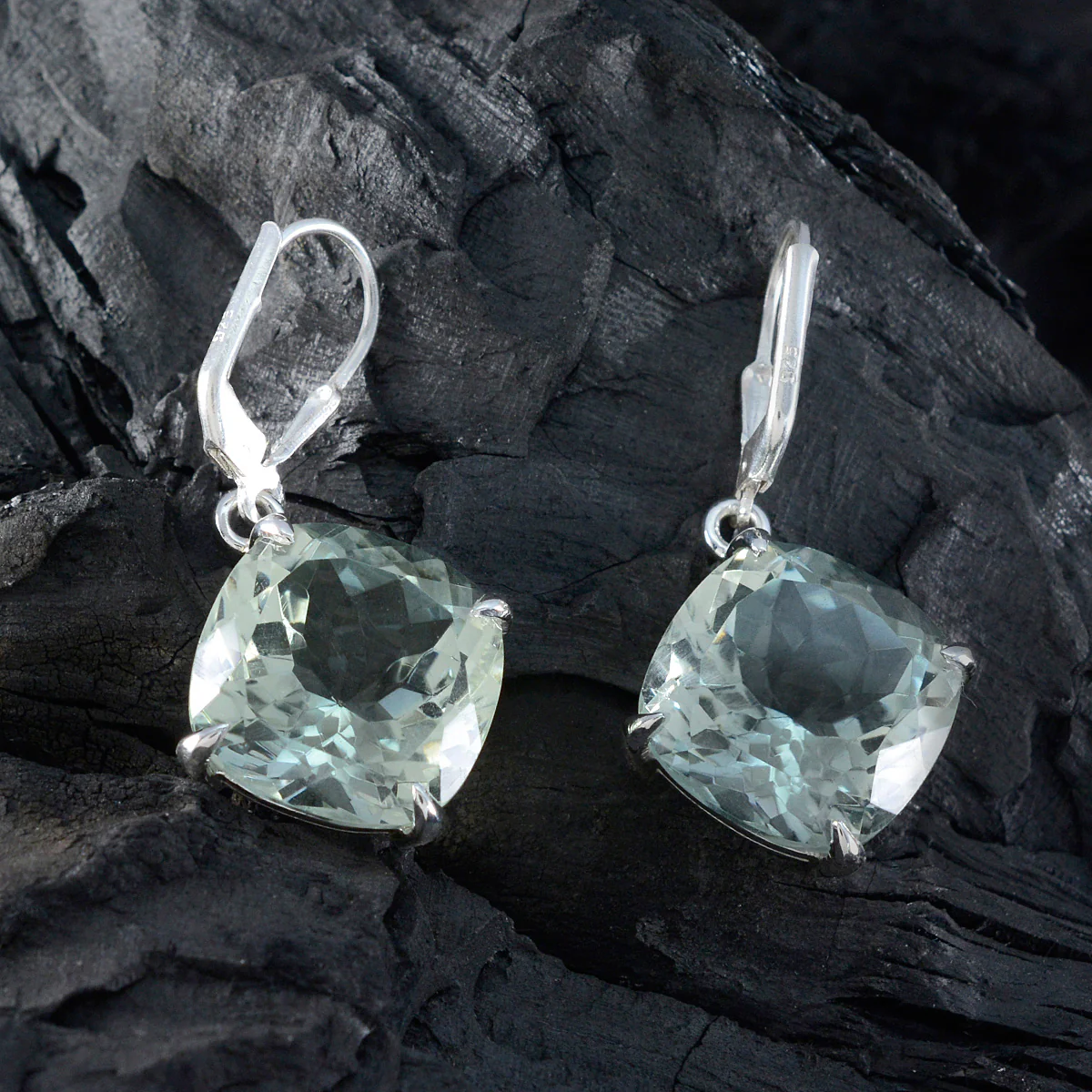 Green Amethyst German Isabella Solitaire Dangle Green 92.5 Silver Earring - Image 4