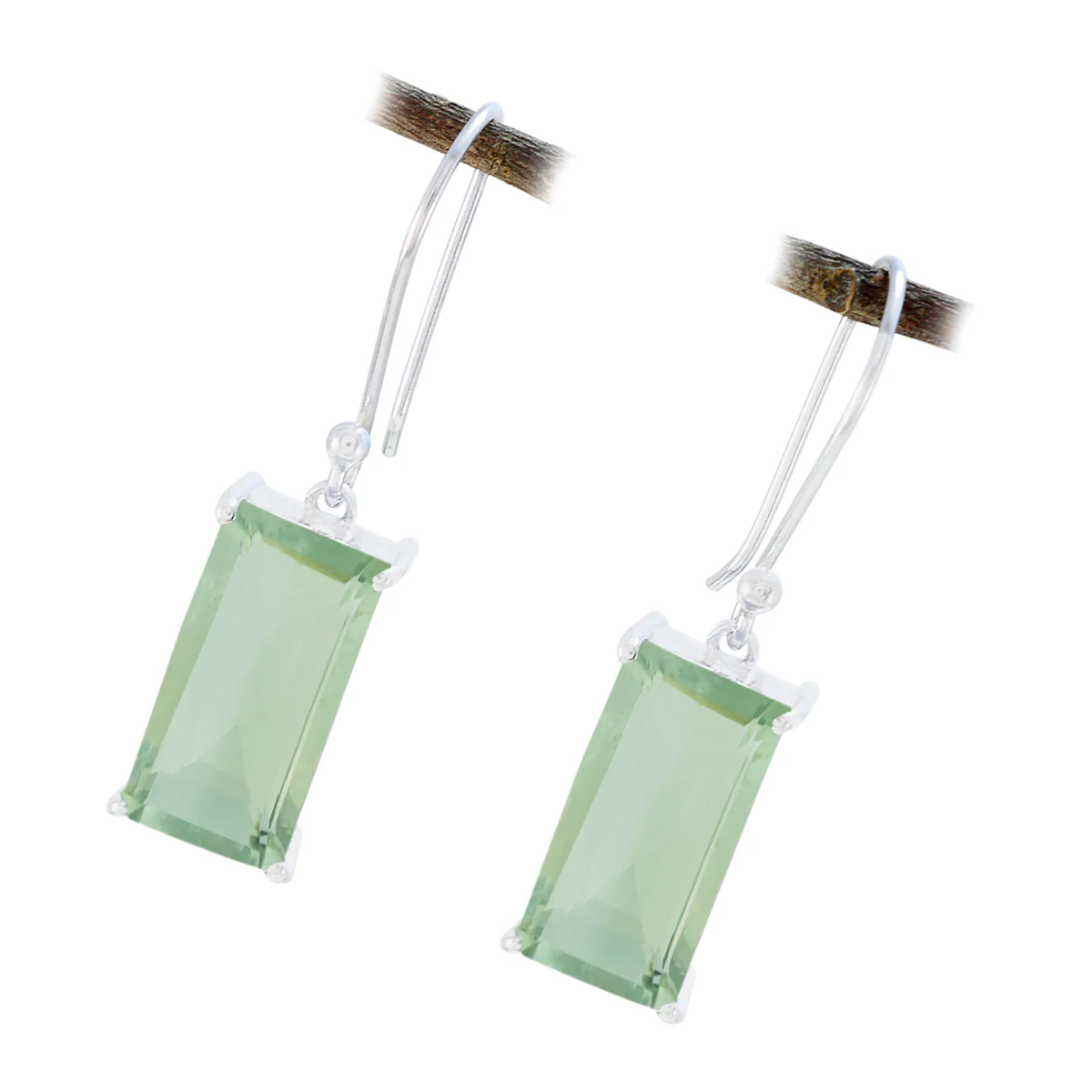 Green Amethyst German Nari Solitaire Dangle Green 92.5 Silver Earring - Image 2