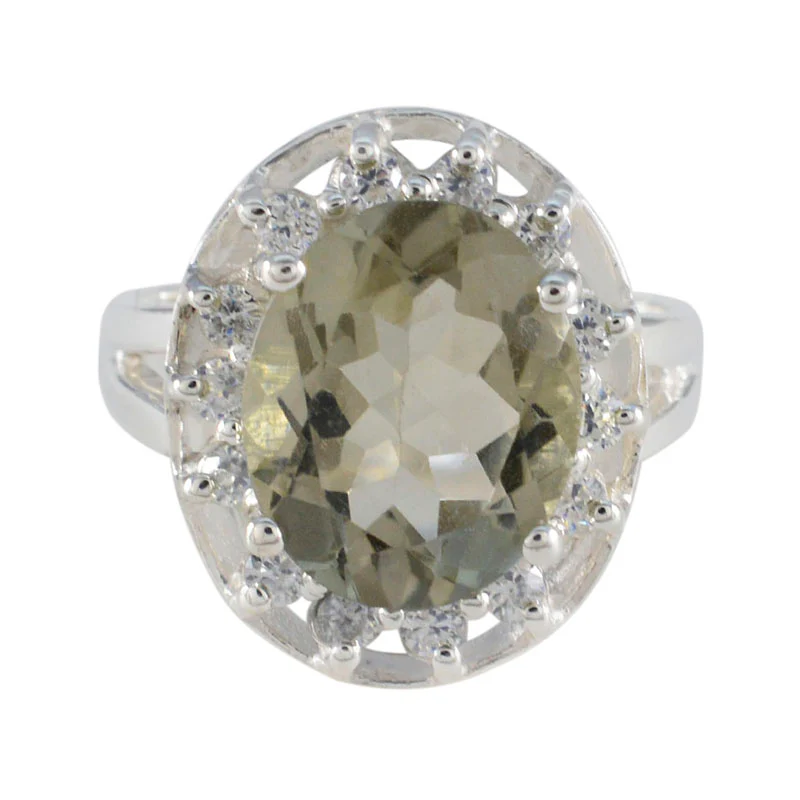 Green Amethyst Halo African 925 Sterling Silver Green Gems Essential Trendy Ring Jewelry