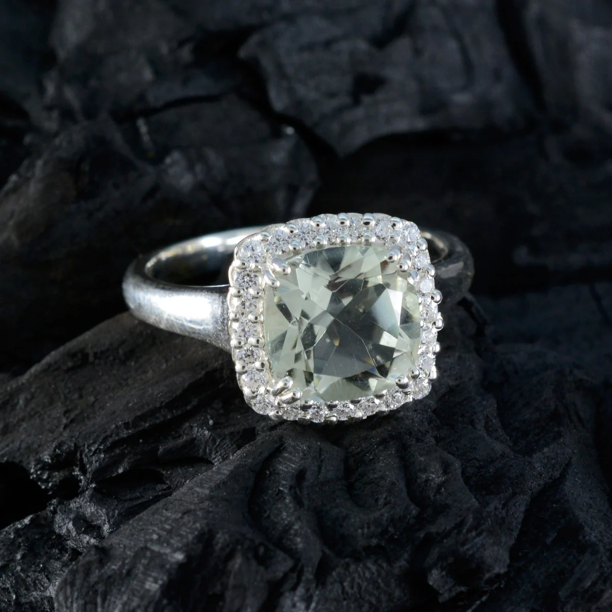 Green Amethyst Halo African 925 Sterling Silver Green Gemstones Classic Luxurious Ring Jewellery - Image 4