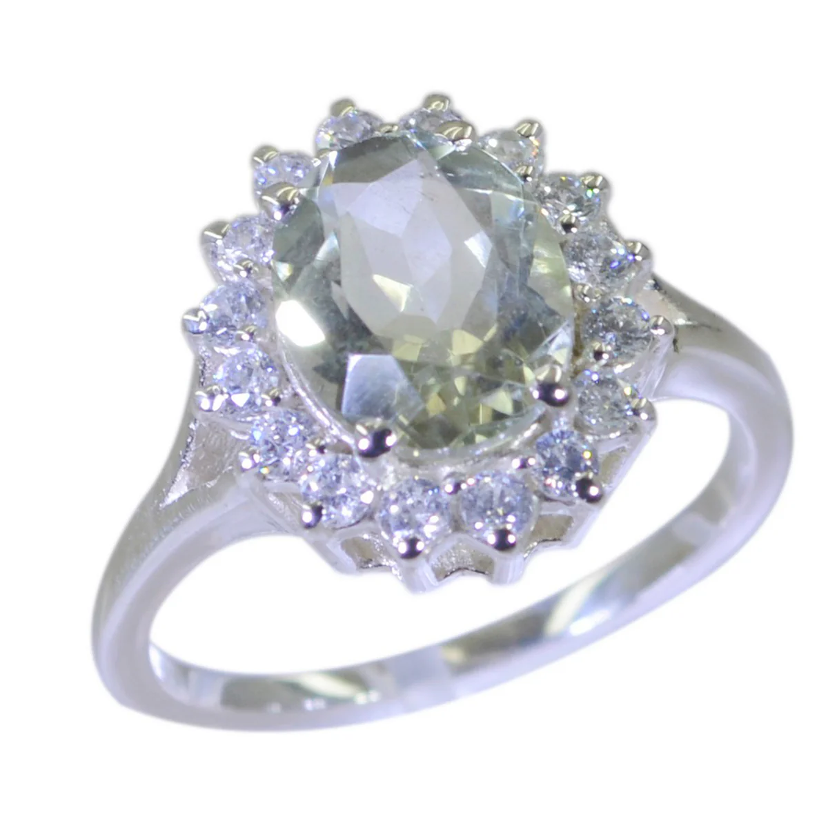Green Amethyst Halo French 92.5 Silver Green Gemstone Edgy Trendy Ring Jewelry - Image 3