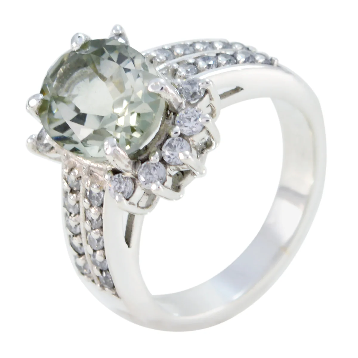 Green Amethyst Halo German 92.5 Silver Green Gemstones Classic Boho Ring Jewellery - Image 3