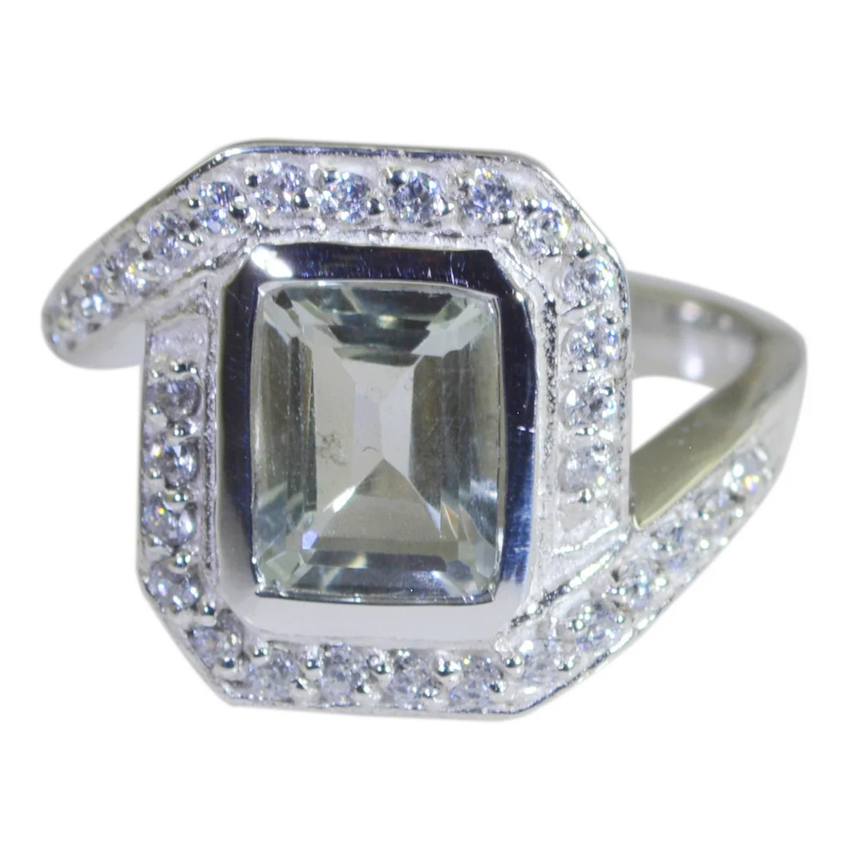 Green Amethyst Halo Indian Silver Green Gemstones Eye-catching Modern Ring Jewellery