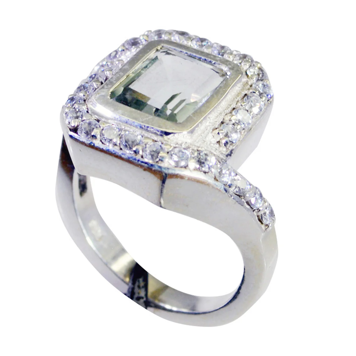 Green Amethyst Halo Indian Silver Green Gemstones Eye-catching Modern Ring Jewellery - Image 2