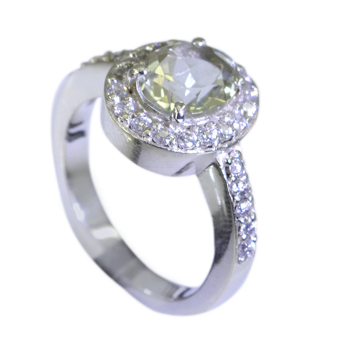 Green Amethyst Halo Japanese 925 Silver Green Gemstones Whisper-thin Sophisticated Ring Jewelry
