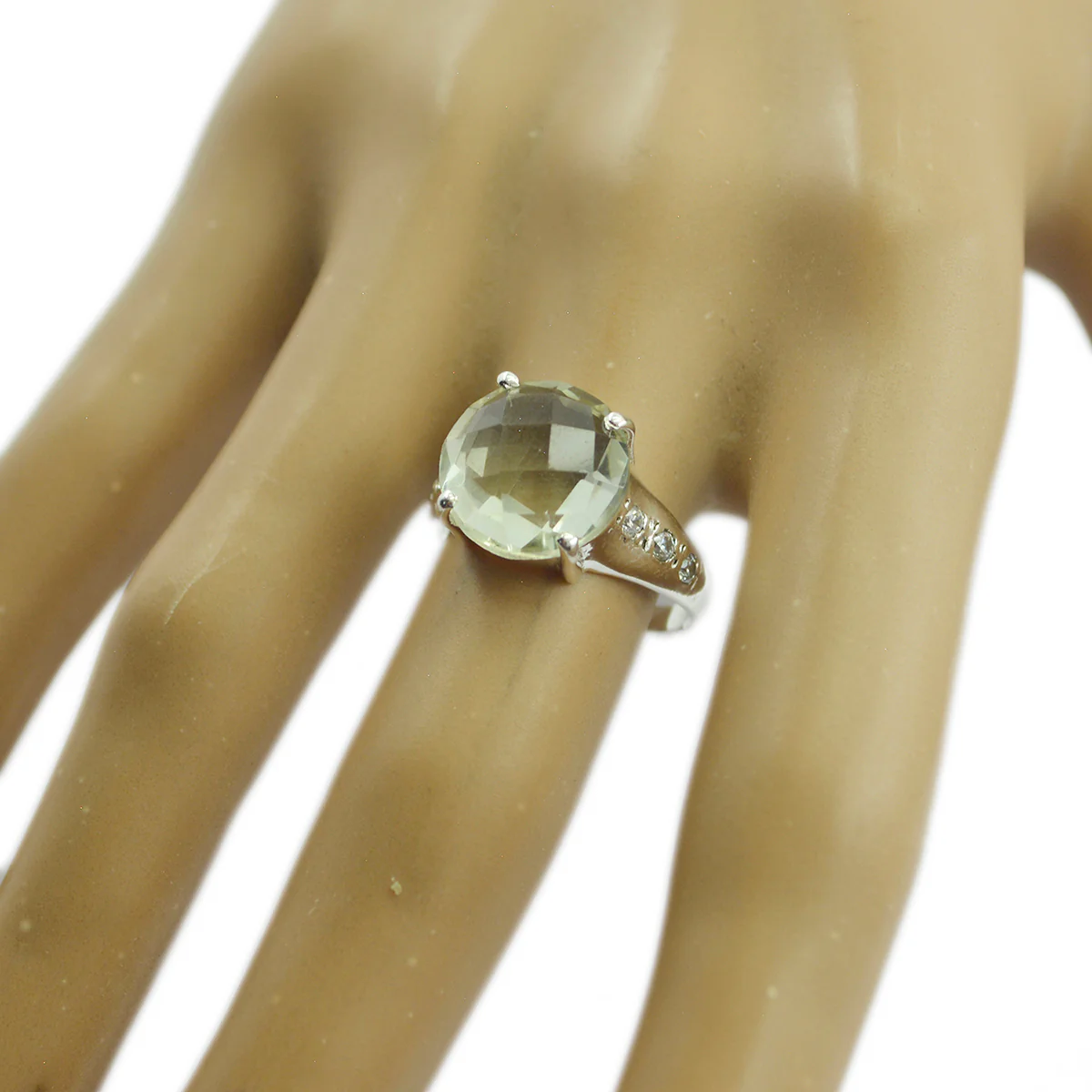 Green Amethyst Halo Russian 925 Sterling Silver Green Gemstone Slim Sophisticated Ring Jewelry - Image 2