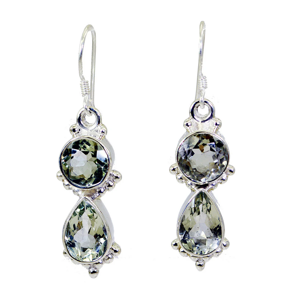 Green Amethyst Italian Yuki multiple Dangle Green 925 Sterling Silver Earring