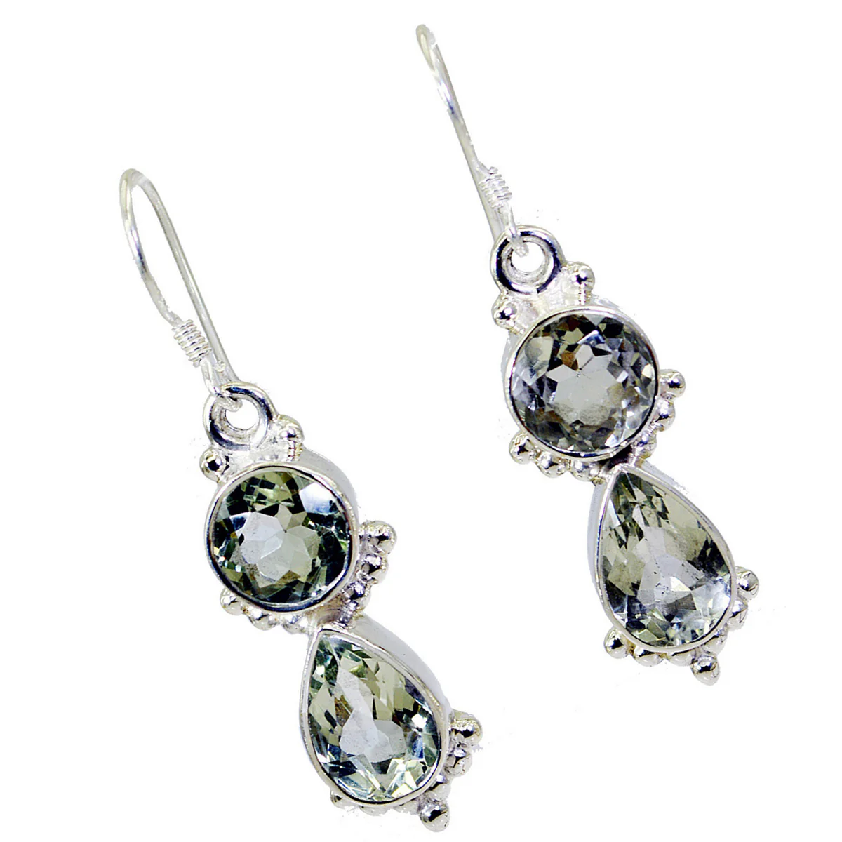 Green Amethyst Italian Yuki multiple Dangle Green 925 Sterling Silver Earring - Image 2