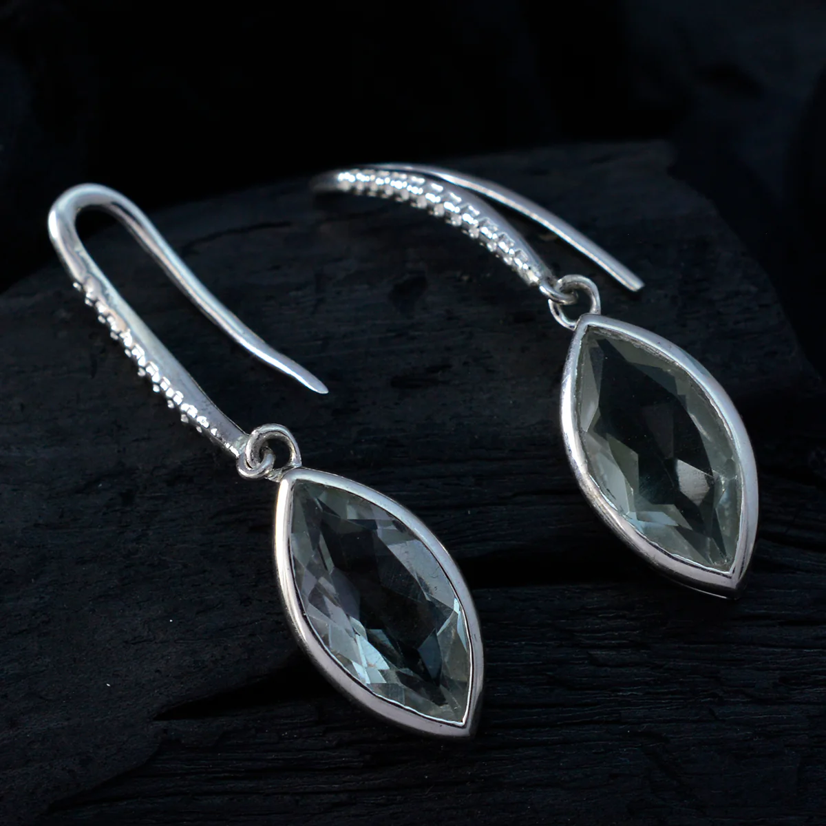 Green Amethyst Mexican Dayana Solitaire Dangle Green 92.5 Silver Earring - Image 2