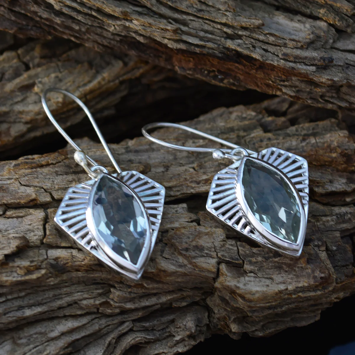 Green Amethyst Middle Eastern Daniela Solitaire Dangle Green 925 Silver Earring - Image 3