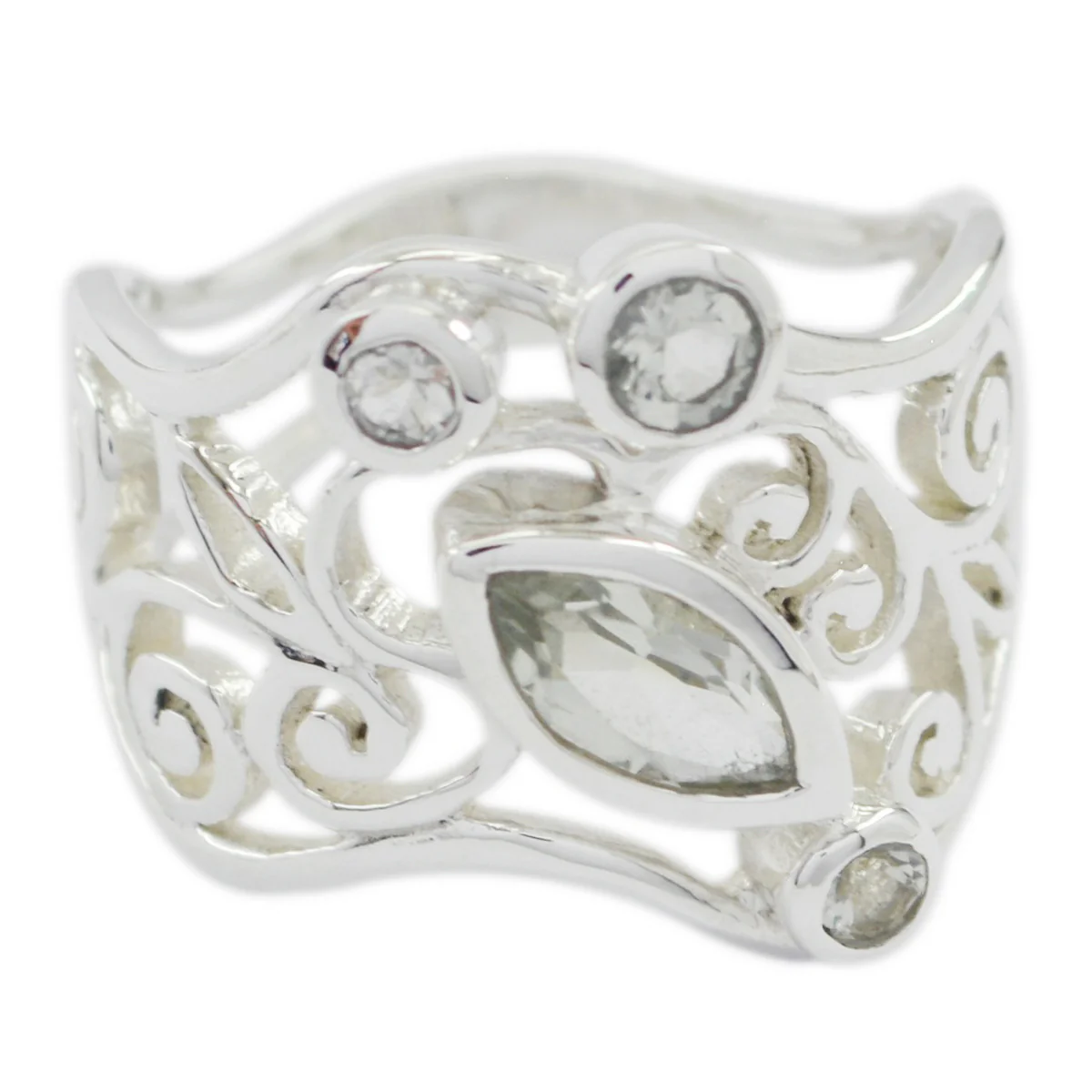 Green Amethyst quarter Mexican 92.5 Silver Green Gemstones Essential Filigree Ring Jewelry