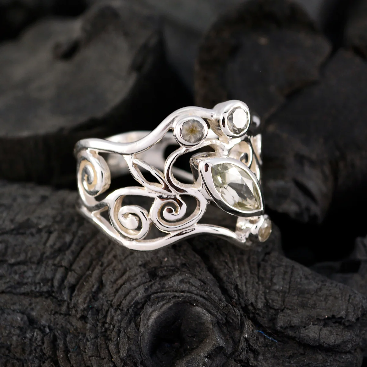 Green Amethyst quarter Mexican 92.5 Silver Green Gemstones Essential Filigree Ring Jewelry - Image 3