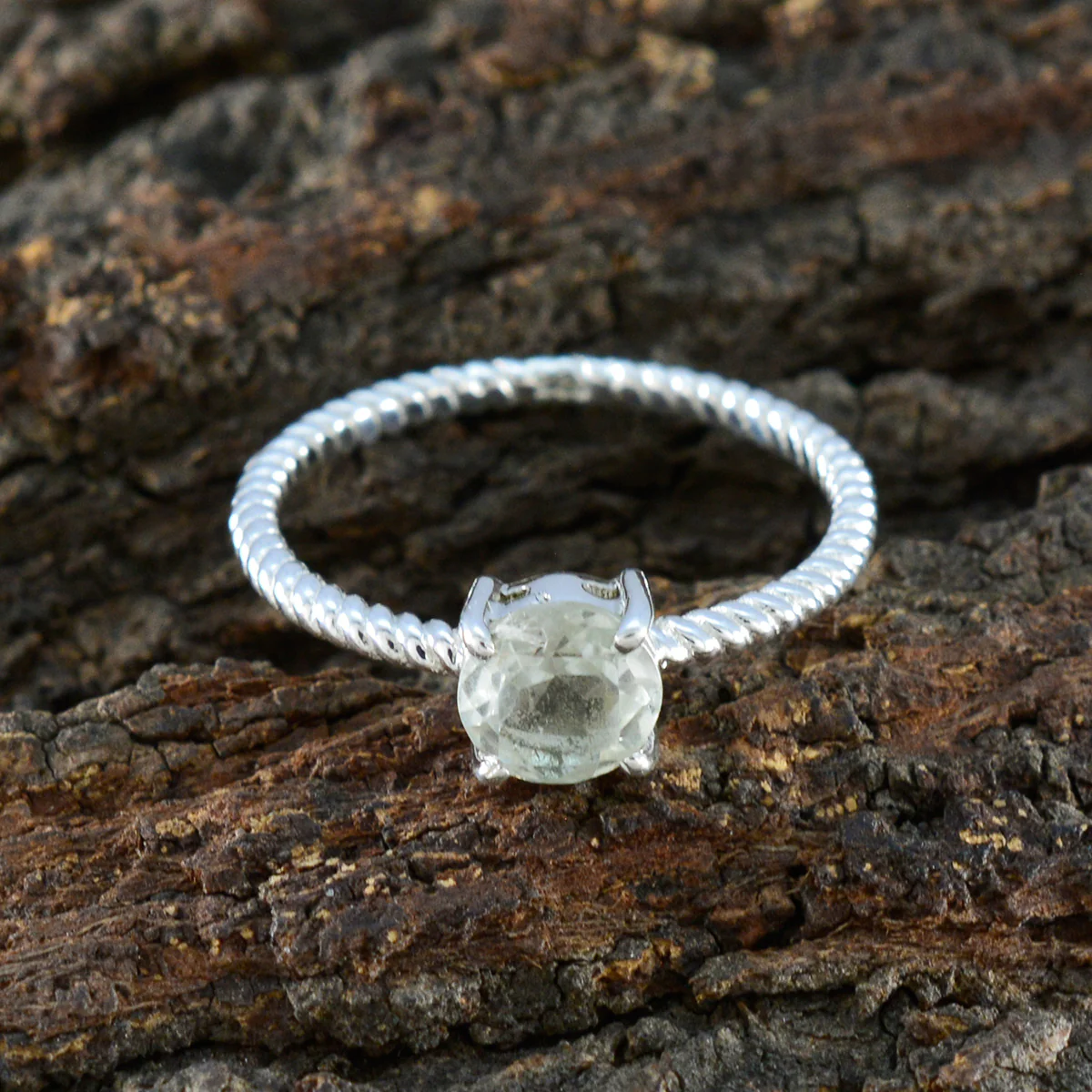 Green Amethyst Solitaire American Sterling Silver Green Gems Delicate Twist Ring Jewelry - Image 3