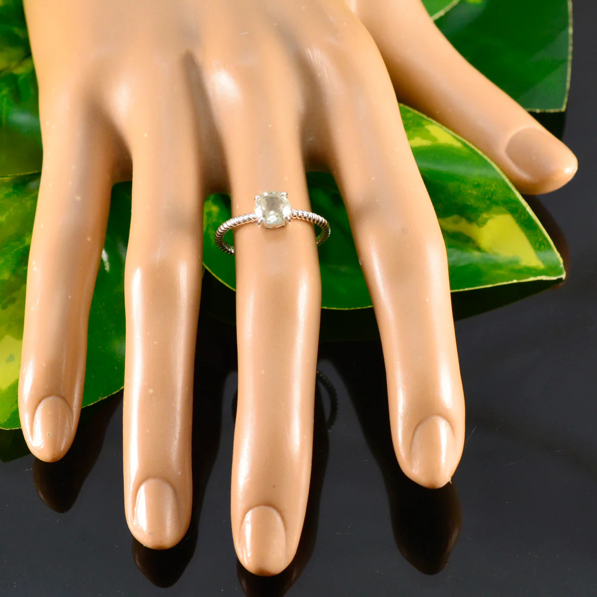 Green Amethyst Solitaire American Sterling Silver Green Gems Delicate Twist Ring Jewelry - Image 5