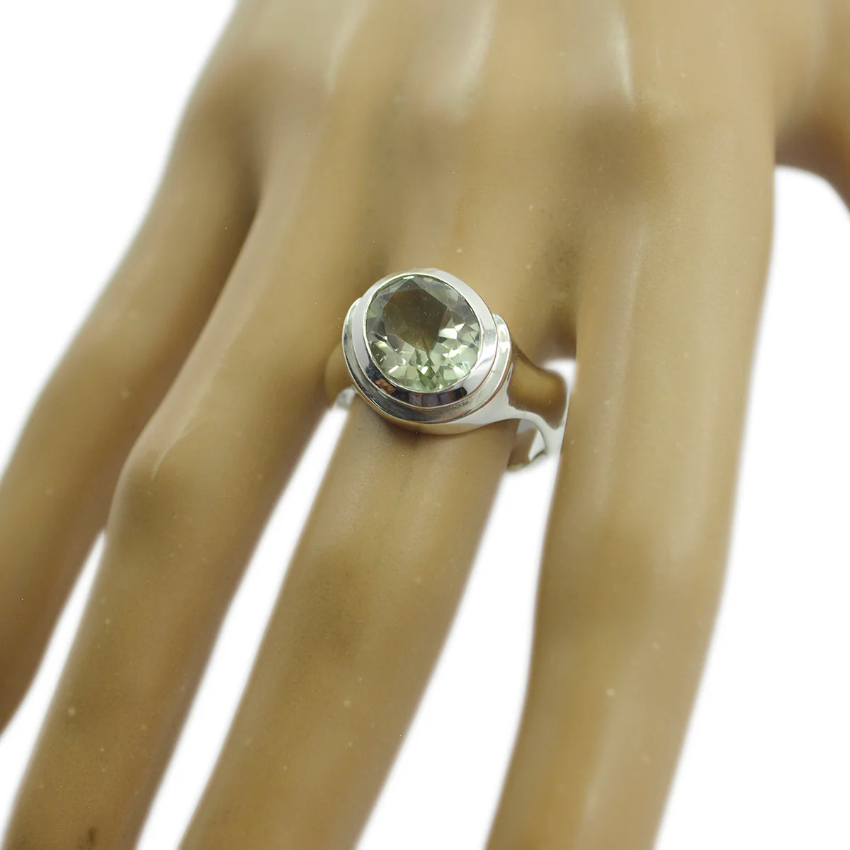 Green Amethyst Solitaire Egyptian Sterling Silver Green Gemstone Mid-weight Luxurious Ring Jewelry - Image 2
