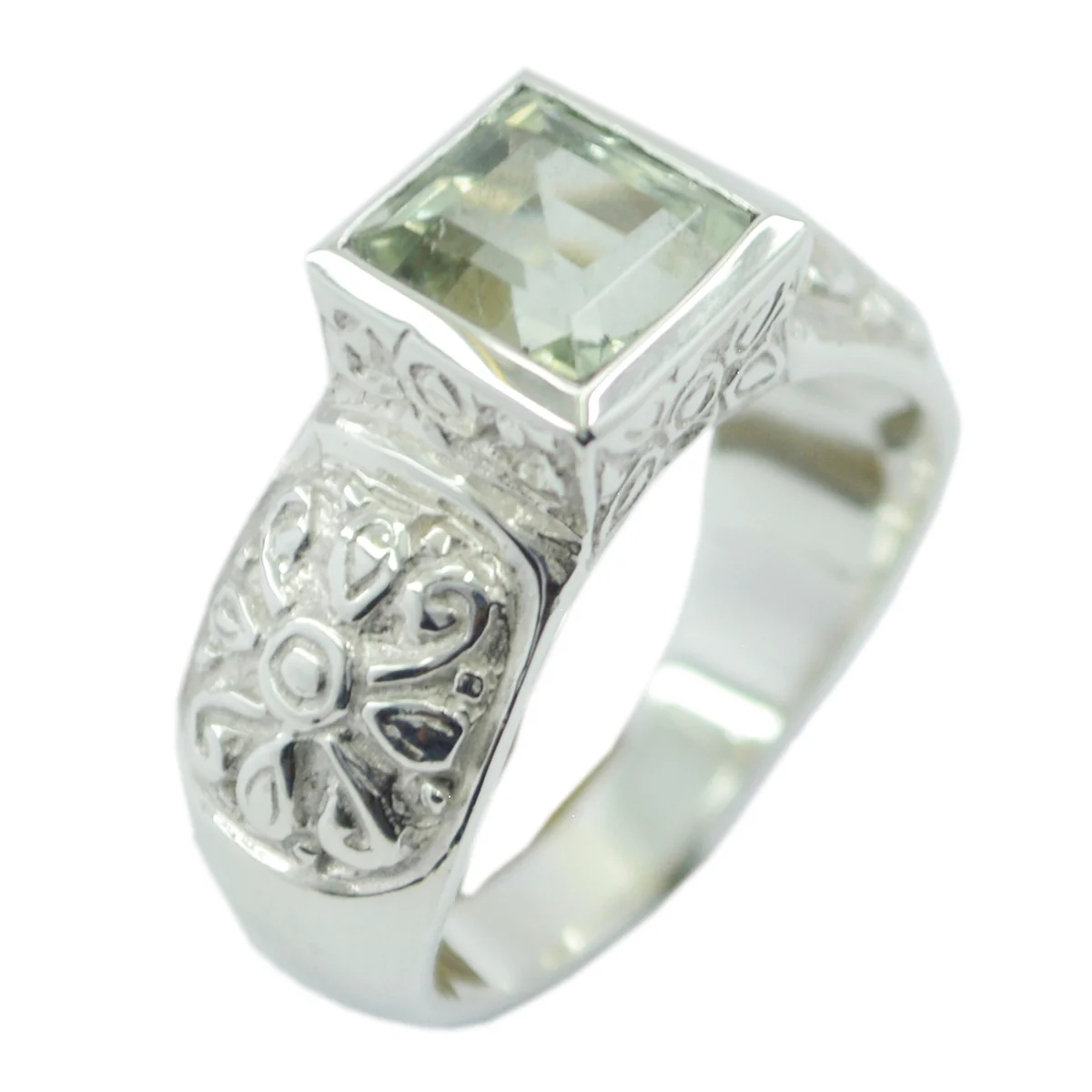 Green Amethyst Solitaire Indian Silver Green Gems Eye-catching Art Deco Ring Jewellery