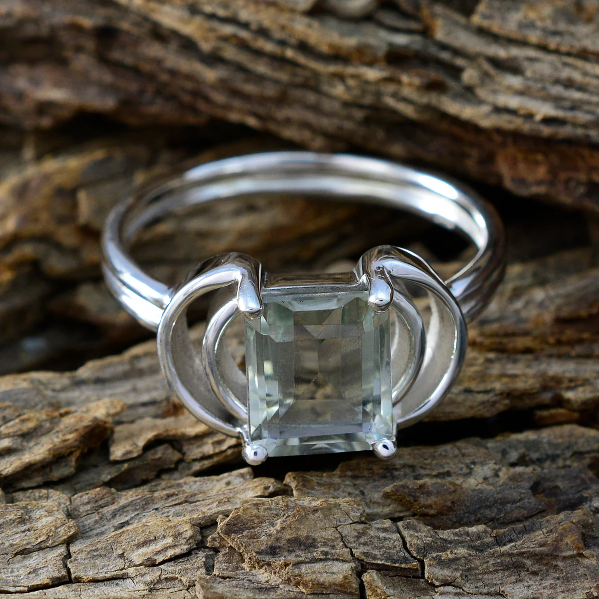 Green Amethyst Solitaire Indian Sterling Silver Green Gems Eye-catching Trendy Ring Jewelry - Image 3