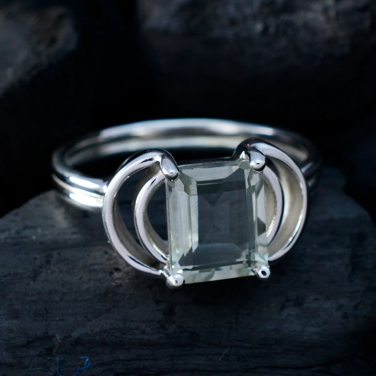 Green Amethyst Solitaire Indian Sterling Silver Green Gems Eye-catching Trendy Ring Jewelry - Image 4