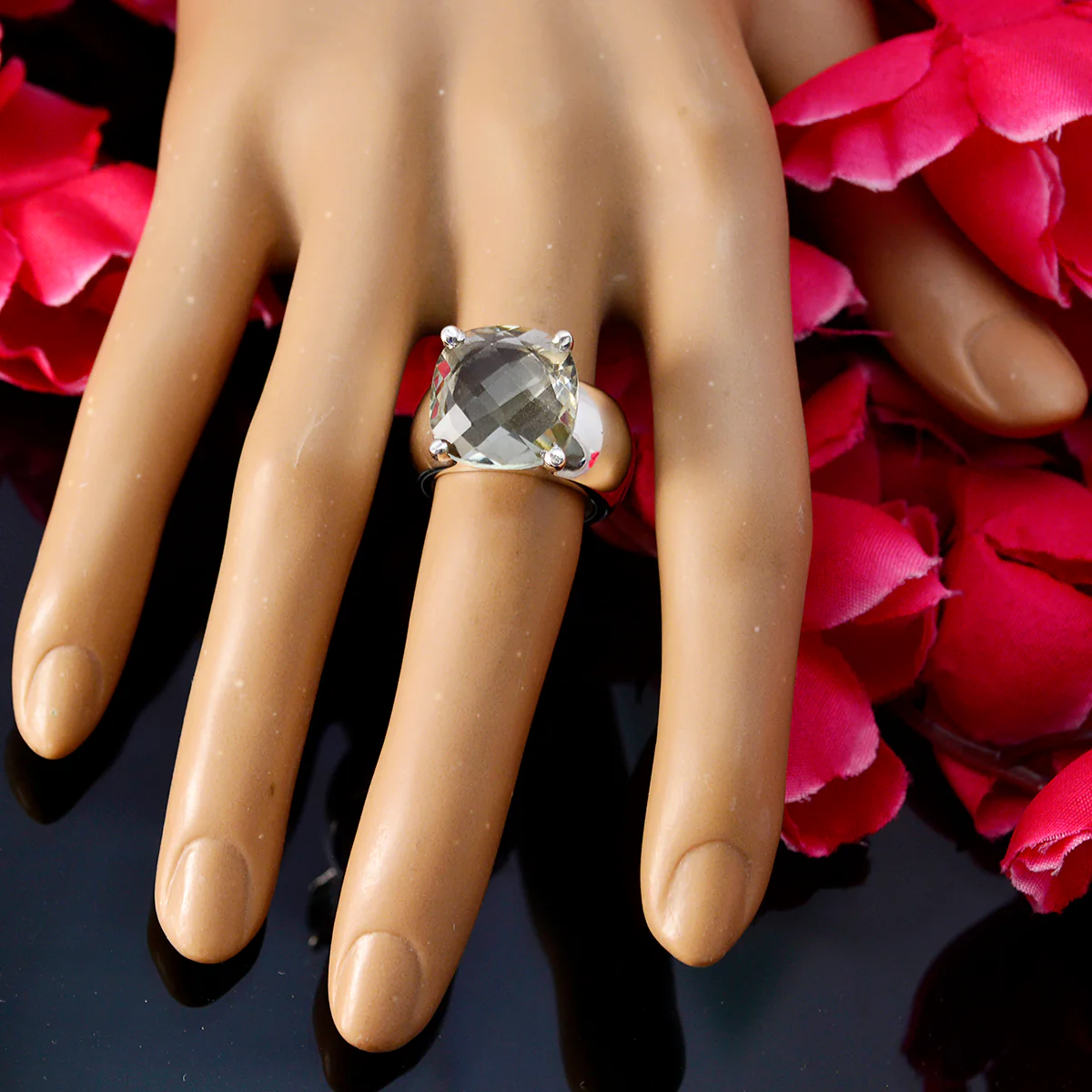 Green Amethyst Solitaire Italian 92.5 Silver Green Gems Edgy Signet Ring Jewellery - Image 6
