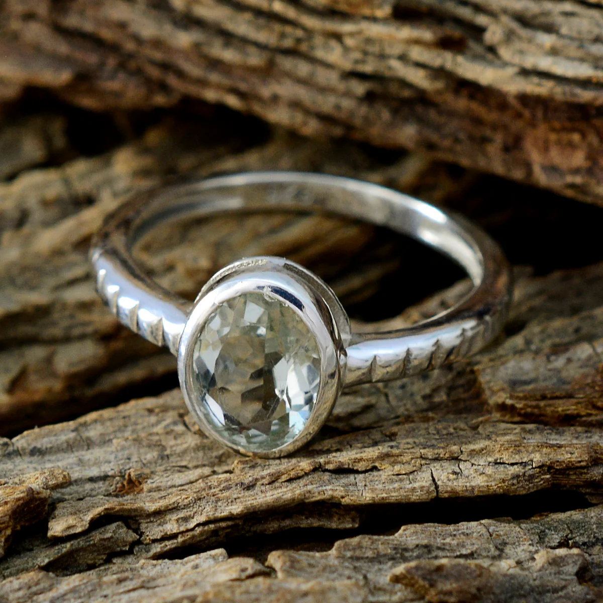 Green Amethyst Solitaire Japanese Silver Green Gemstone Dainty Trendy Ring Jewelry - Image 3