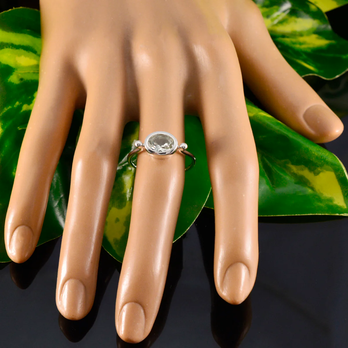 Green Amethyst Solitaire Korean 92.5 Silver Green Gemstones Dainty Modern Ring Jewellery - Image 5