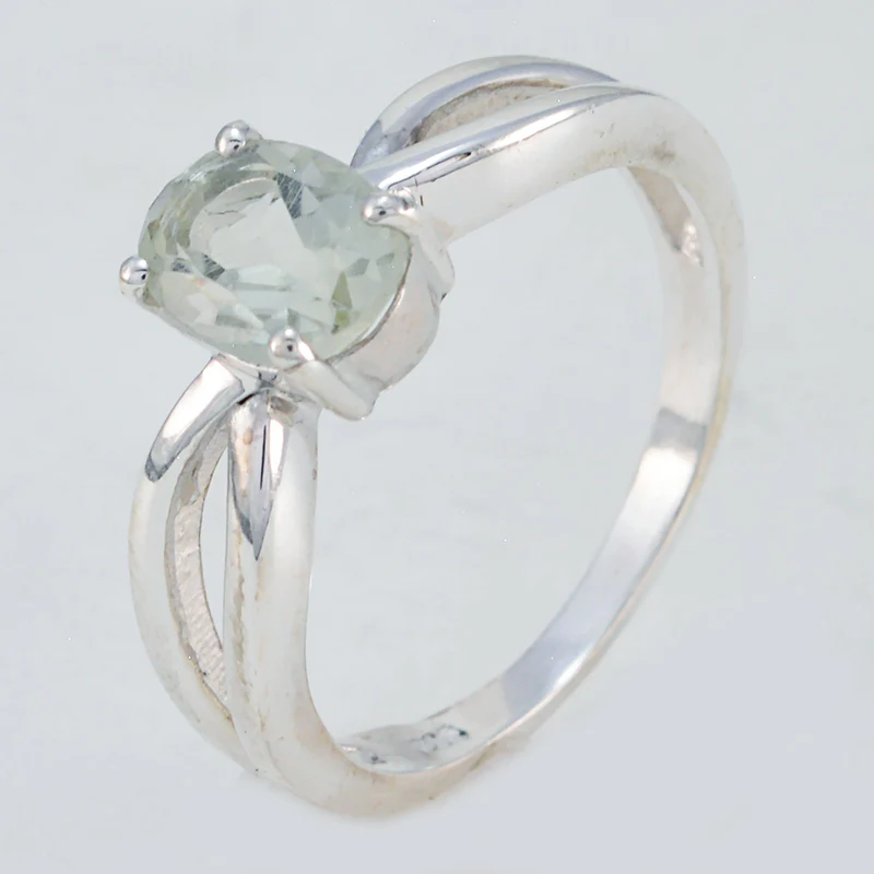 Green Amethyst Solitaire Korean Silver Green Gems Delicate Sophisticated Ring Jewellery - Image 2