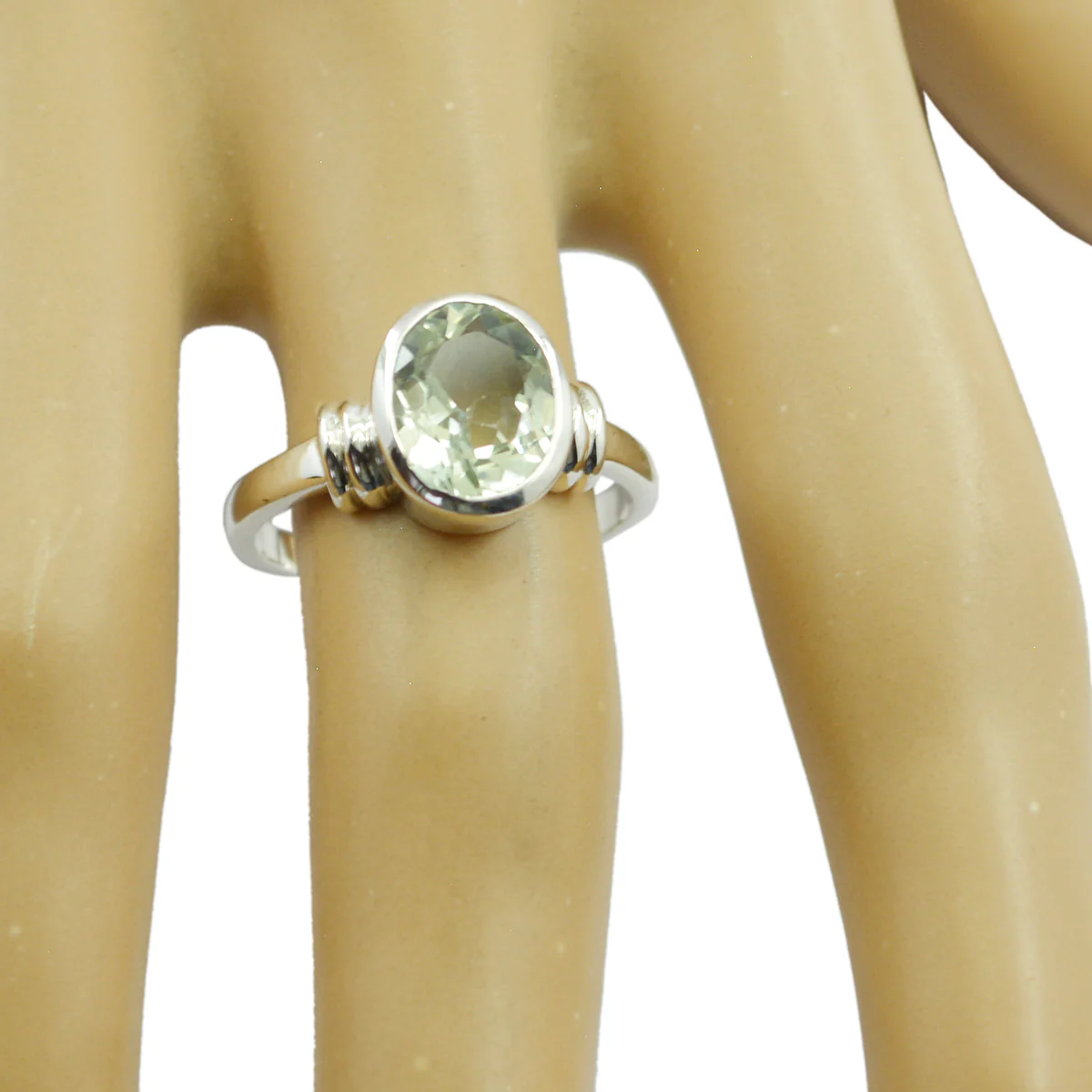 Green Amethyst Solitaire Russian 925 Silver Green Gems Minimal Trendy Ring Jewellery - Image 2