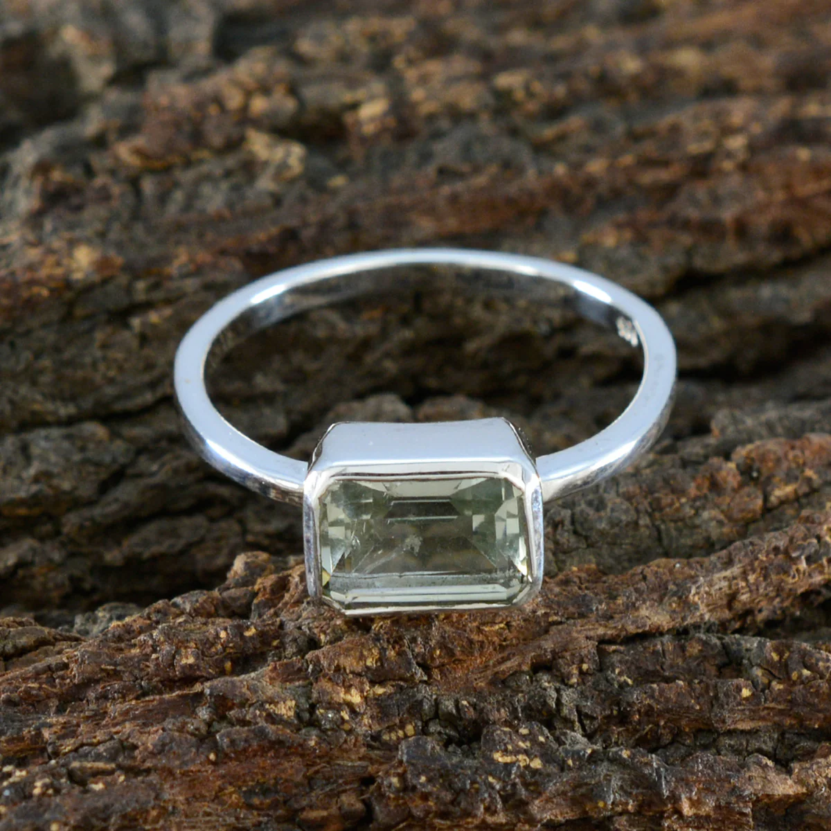 Green Amethyst Solitaire Turkish Sterling Silver Green Gemstone Dainty Modern Ring Jewelry - Image 3