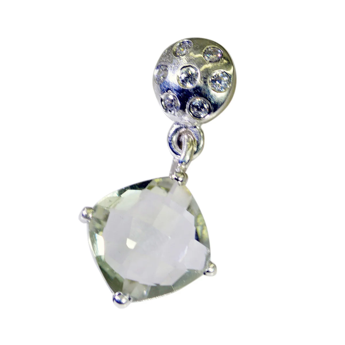 Green Amethyst Tiny French Sterling Silver Solitaire Yasmine Signet Green Pendant Jewellery - Image 3
