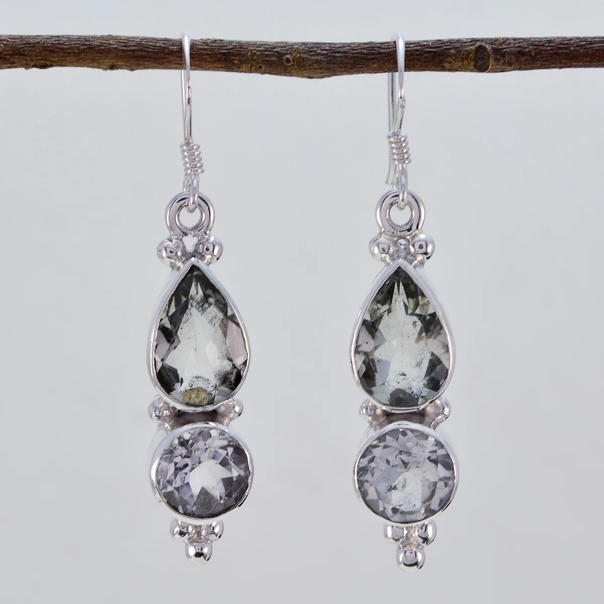 Green Amethyst Turkish Ying multiple Dangle Green 92.5 Silver Earring - Image 2